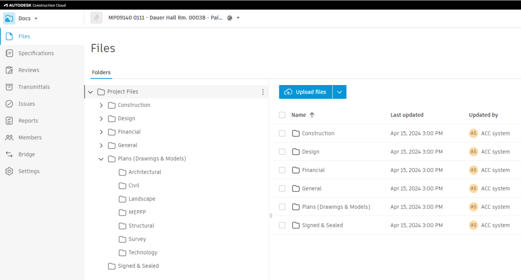 Screen shot of ACC file folder structure