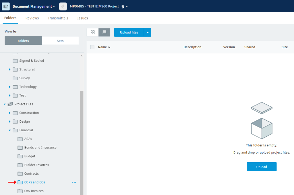 Screen-shot of BIM 360 upload page.