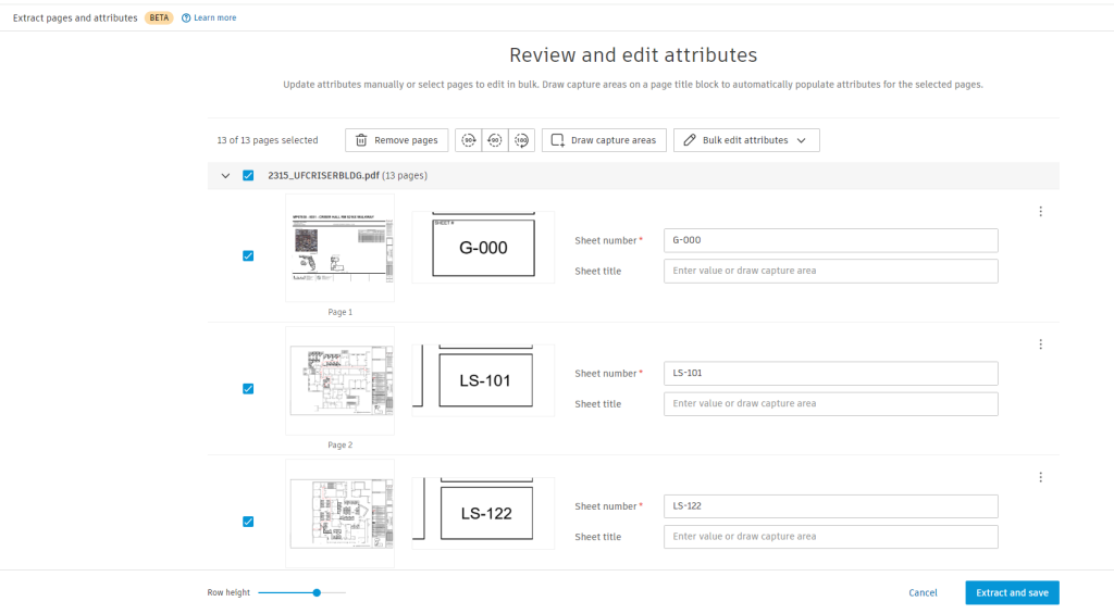 Select files to draw capture areas and scan