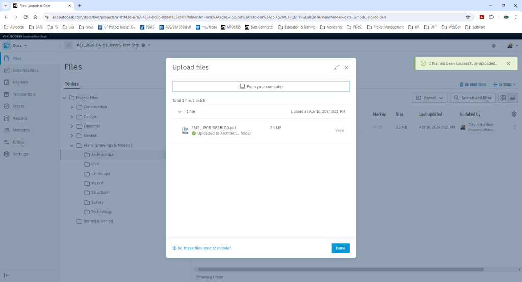 Upload done button