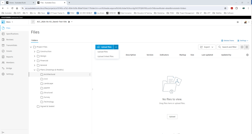 Screen shot showing Upload files button